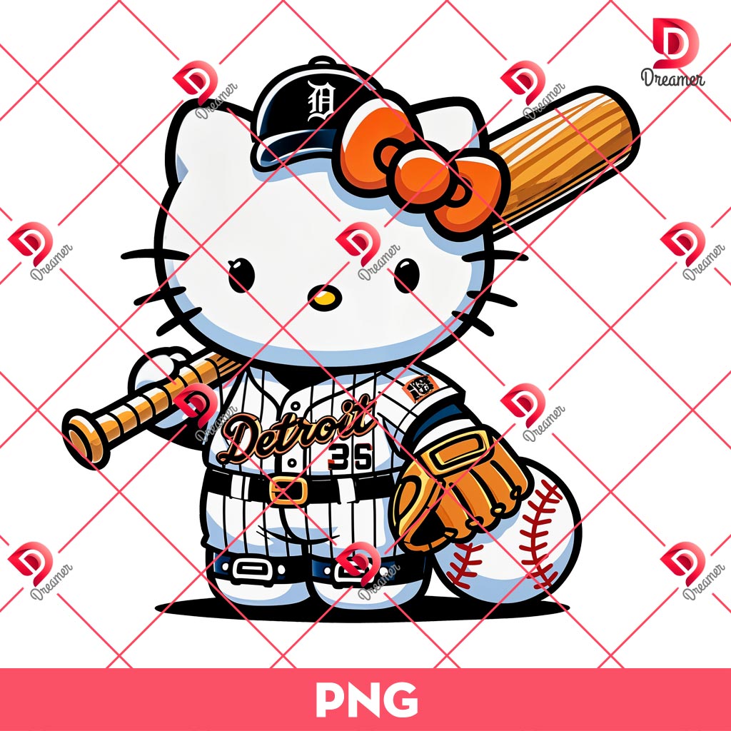 Hello Kitty Detroit Tigers MLB Player PNG, Baseball Hello Kitty Tigers Team PNG