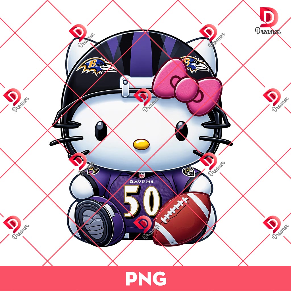 Hello Kitty Football Ravens Player PNG, NFL Kitty Baltimore Ravens PNG