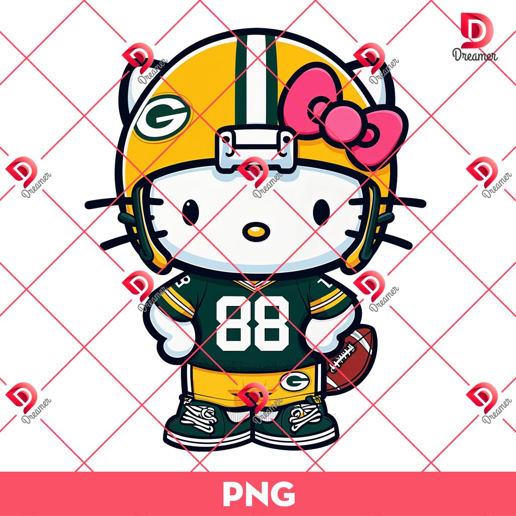 Hello Kitty Green Bay Packers Player PNG, NFL Hello Kitty GB Packers Team PNG