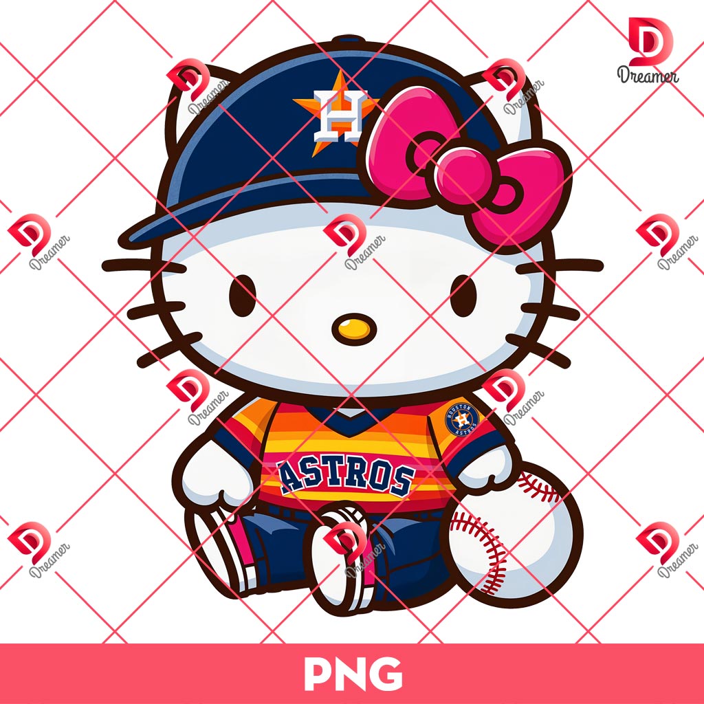 Hello Kitty Houston Astros Player PNG, MLB Baseball Hello Kitty Astros PNG