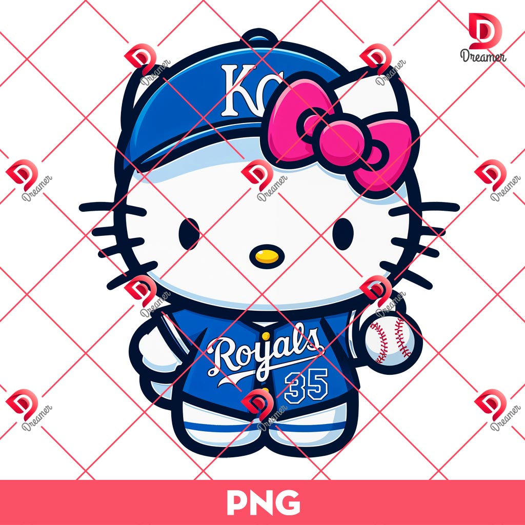 Hello Kitty KC Royals Player PNG, Hello Kitty Baseball Kansas City Royals MLB PNG
