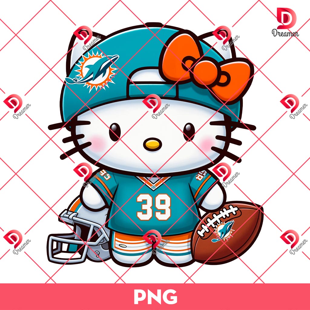 Hello Kitty Miami Dolphins Player PNG, NFL Football Hello Kitty Dolphins PNG