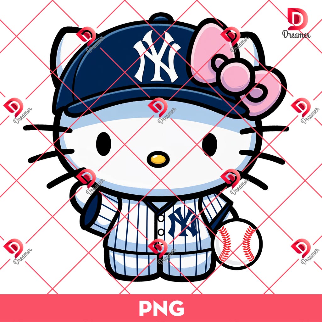 Hello Kitty NY Yankees Baseball Players PNG, New York Yankees MLB Team PNG