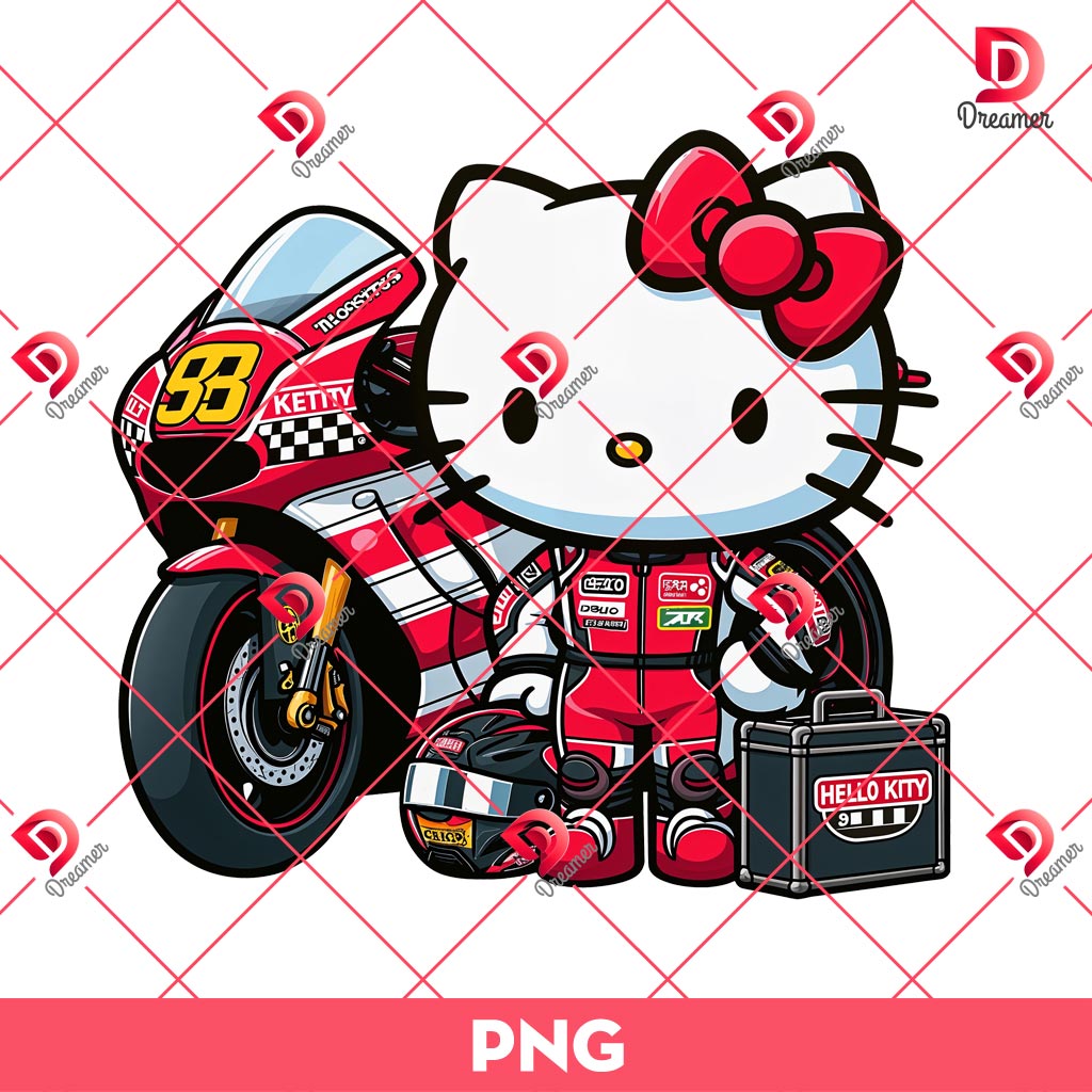 Hello Kitty Racer And Motorcycle PNG
