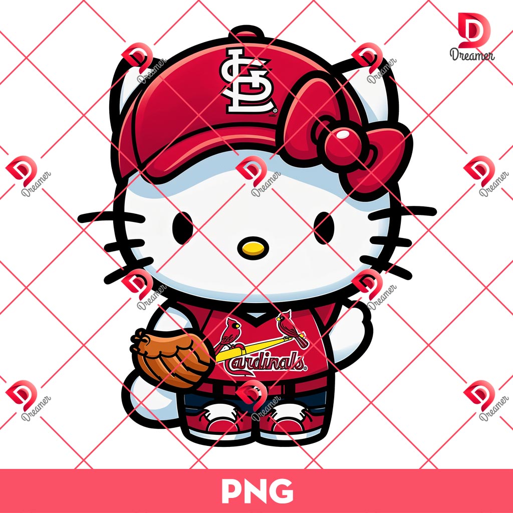 Hello Kitty St Louis Cardinals Player PNG, MLB Baseball Hello Kitty Cardinals Team PNG