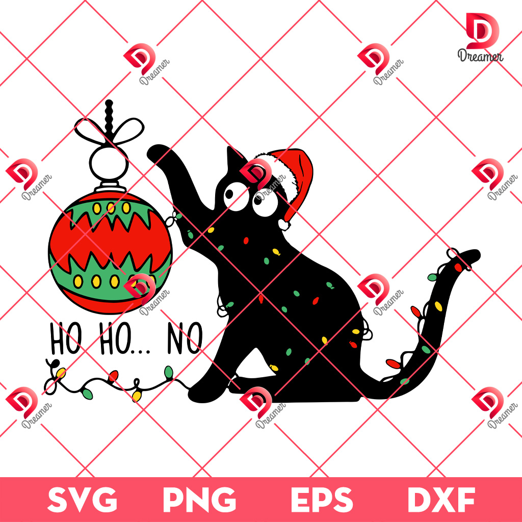 Ho Ho Ho Christmas Naughty Cat SVG PNG, Funny Animals Christmas SVG PNG, Cute Black Cat Christmas SVG PNG