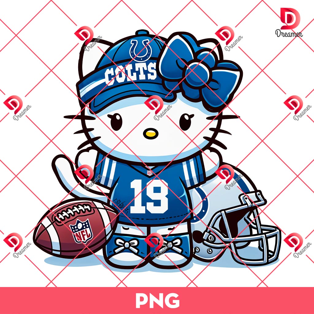 Indianapolis Colts Hello Kitty Player PNG, NFL Football Hello Kitty PNG, Kitty Colts NFL PNG