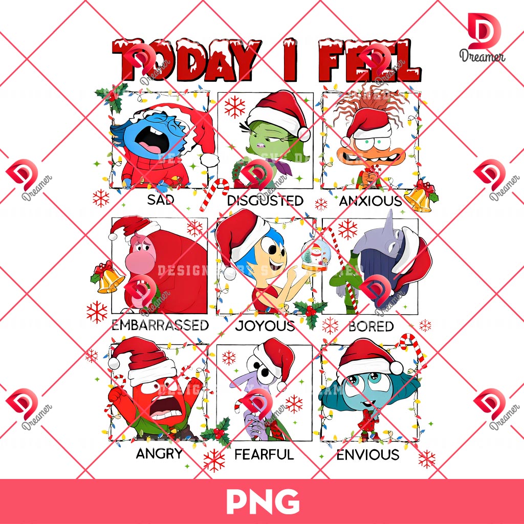 Inside Out 2 Characters Christmas PNG, To Day I Feel Christmas Light PNG
