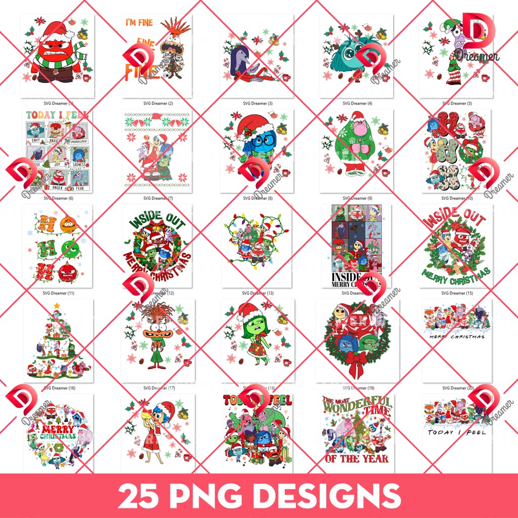 Inside Out 2 Christmas Bundle PNG, Bundle Inside Out Characters Merry Christmas PNG