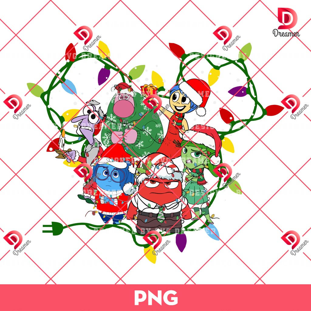 Inside Out Christmas Light Disney Head PNG, Merry Christmas Inside Out Characters PNG