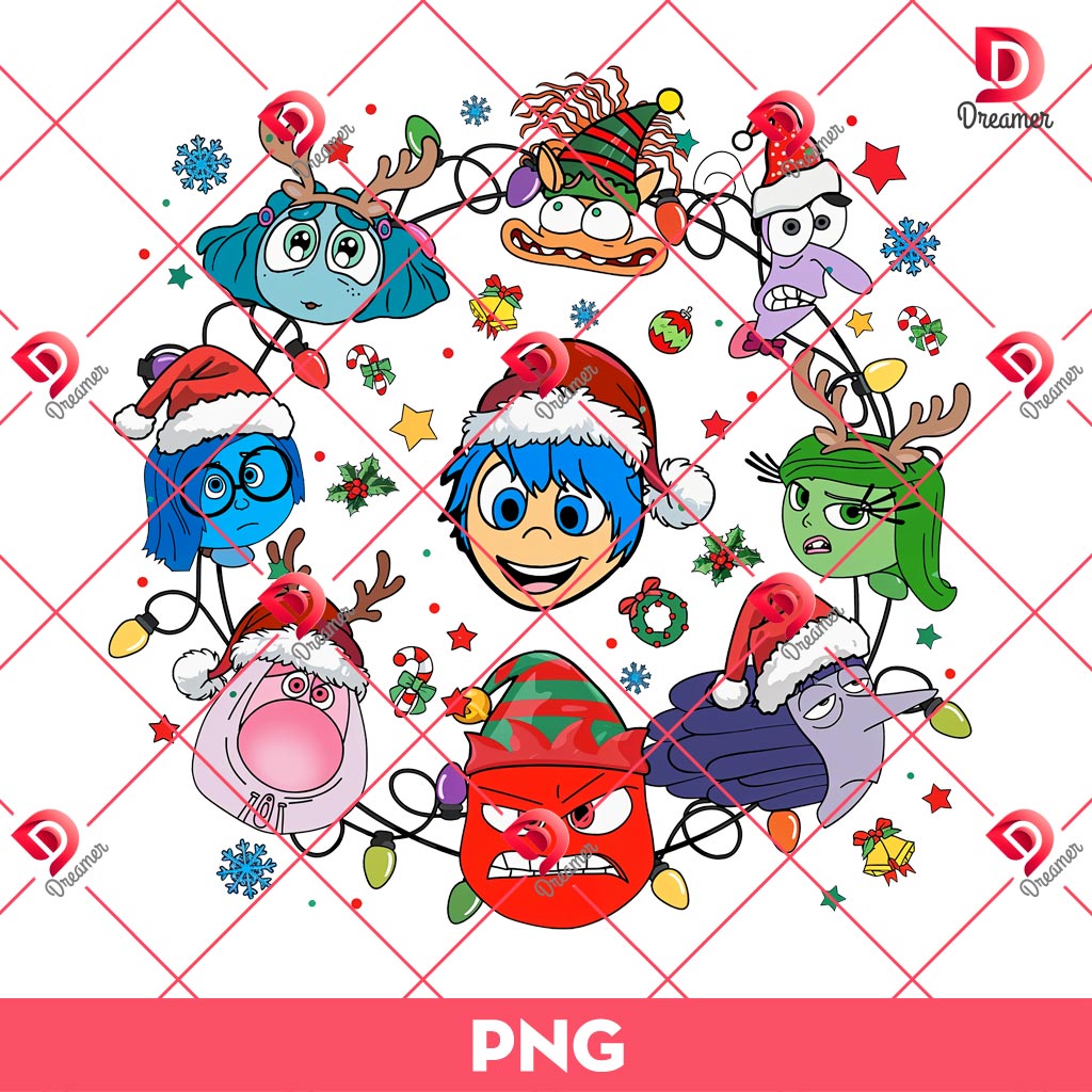 Inside Out Christmas PNG, Merry Christmas Inside Out 2 Movie Characters PNG