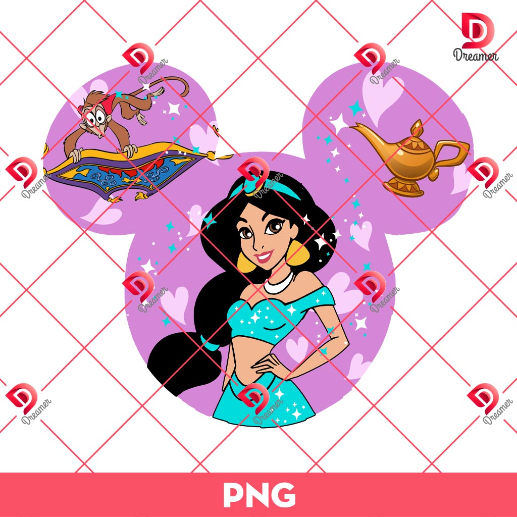 Jasmine Princess In Disney Mouse Head PNG, Disney Princess PNG