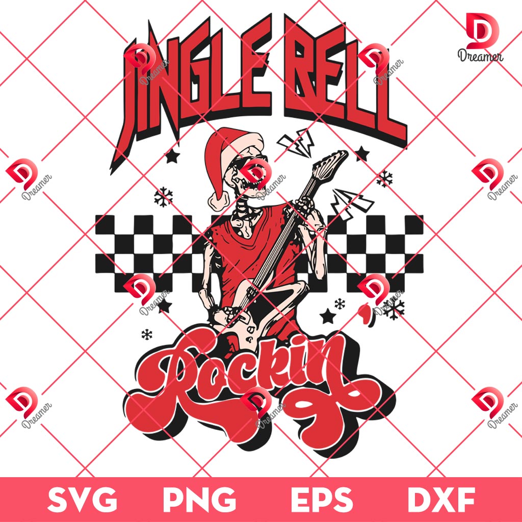 Jingle Bell Skeleton Rocking SVG PNG EPS DXF, Merry Christmas Skeleton Santa SVG PNG