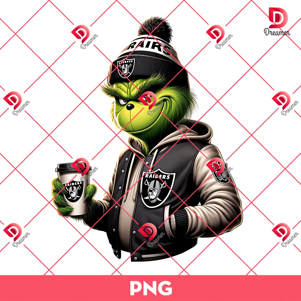 Las Vegas Raiders Grinchmas PNG, Grinch Coffee NFL Raiders Football PNG
