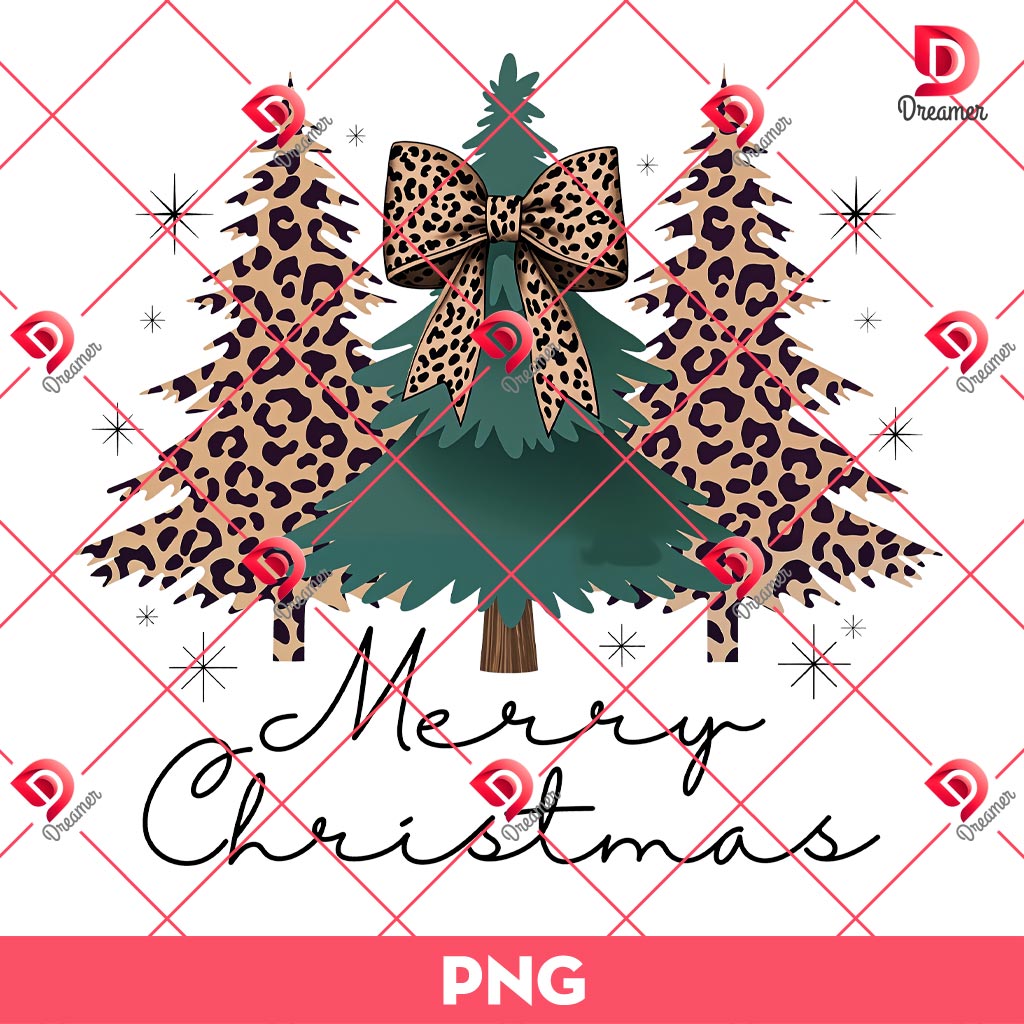 Leopard Print Christmas Tree PNG, Leopard Print Merry Christmas PNG