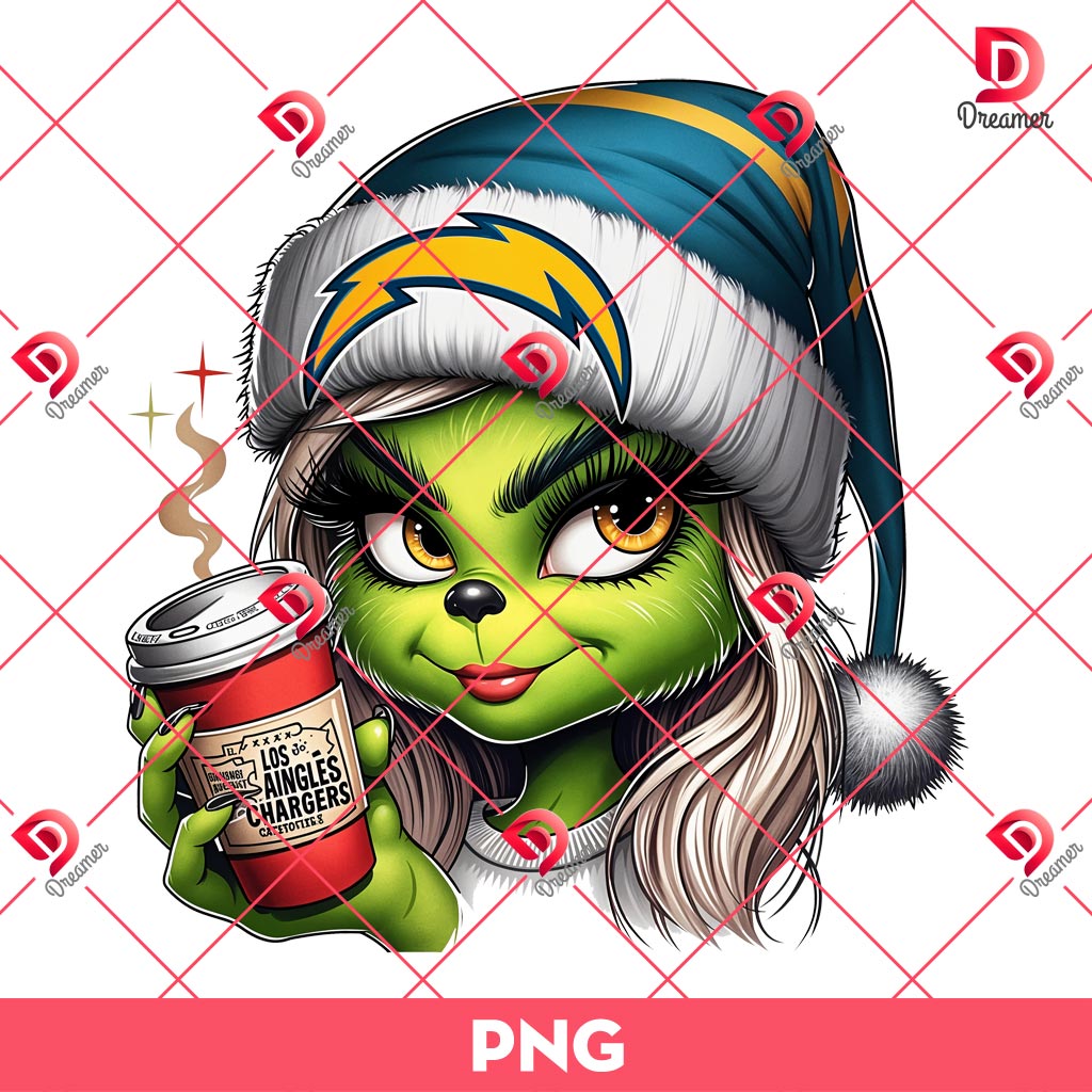 Los Angeles Chargers Boujee Grinch Girl Xmas PNG, Grinch Christmas NFL Football PNG