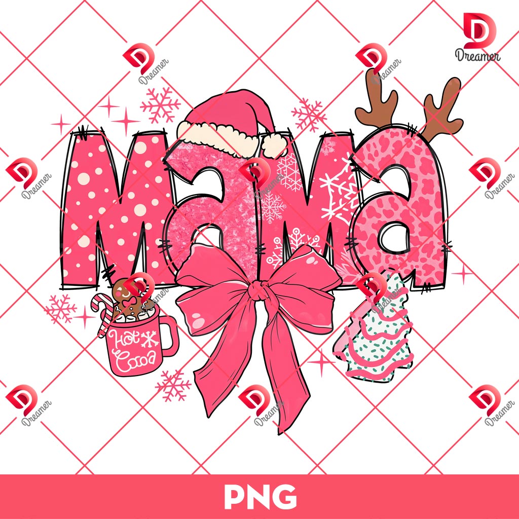 Mama Christmas Coquette PNG, Pink Merry Christmas Mama PNG