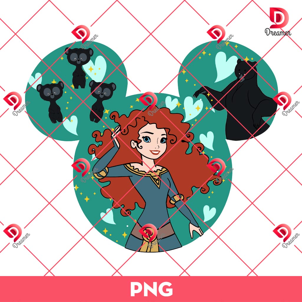 Merida Princess In Disney Mouse Head PNG, Disney Princess PNG