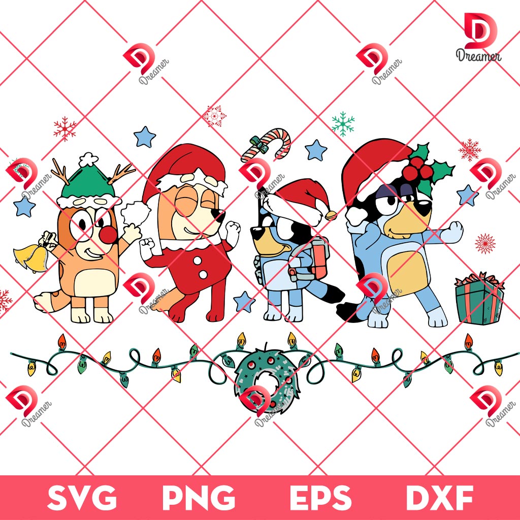 Merry Christmas Bluey And Friends SVG PNG, Bluey Xmas SVG PNG