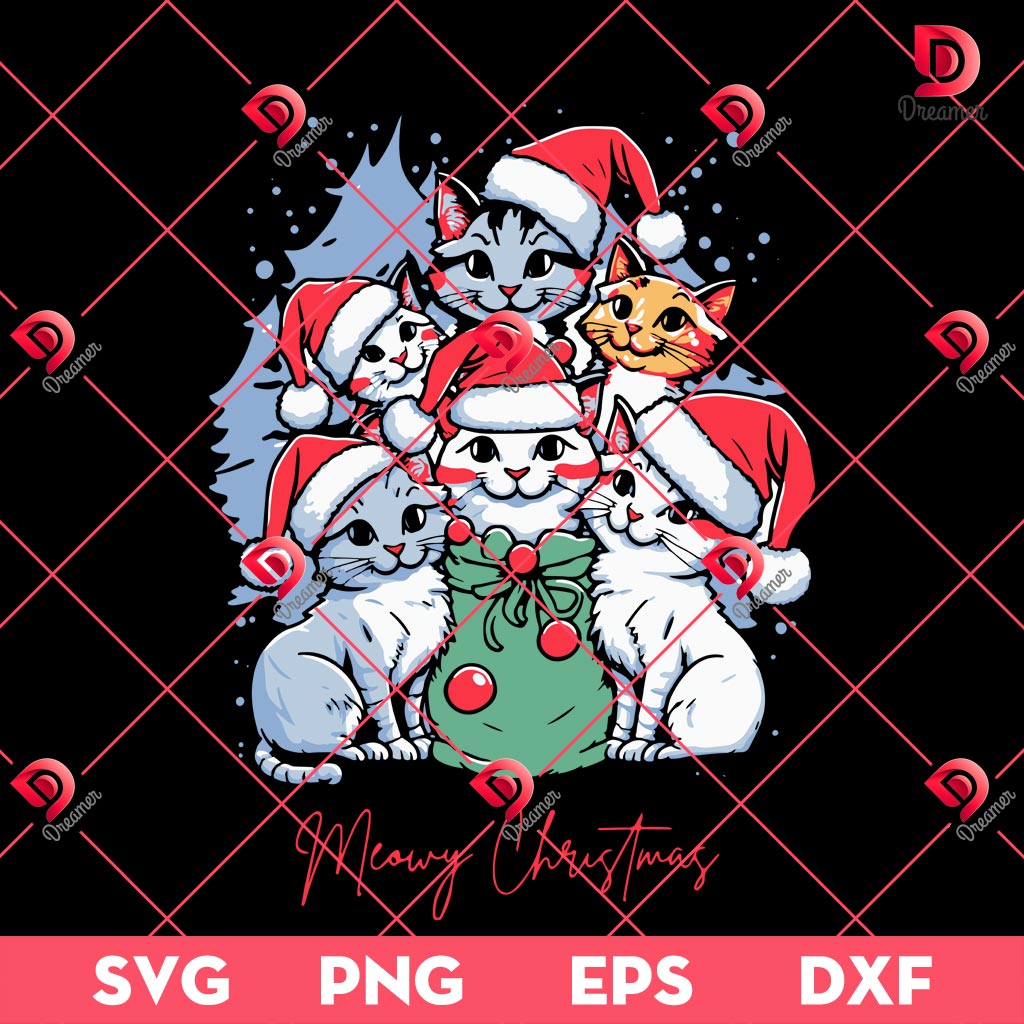 Merry Christmas Cute Cats SVG PNG, Meowy Christmas Cat Lover SVG PNG EPS DXF