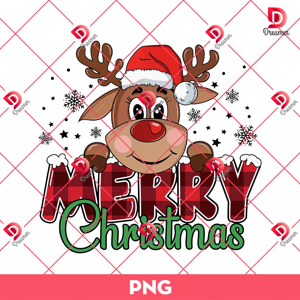 Merry Christmas Reindeer Printable PNG, Cute Reindeer Christmas PNG