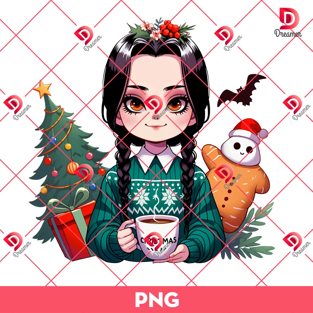 Merry Christmas Wednesday Addams PNG, Wednesday Christmas PNG