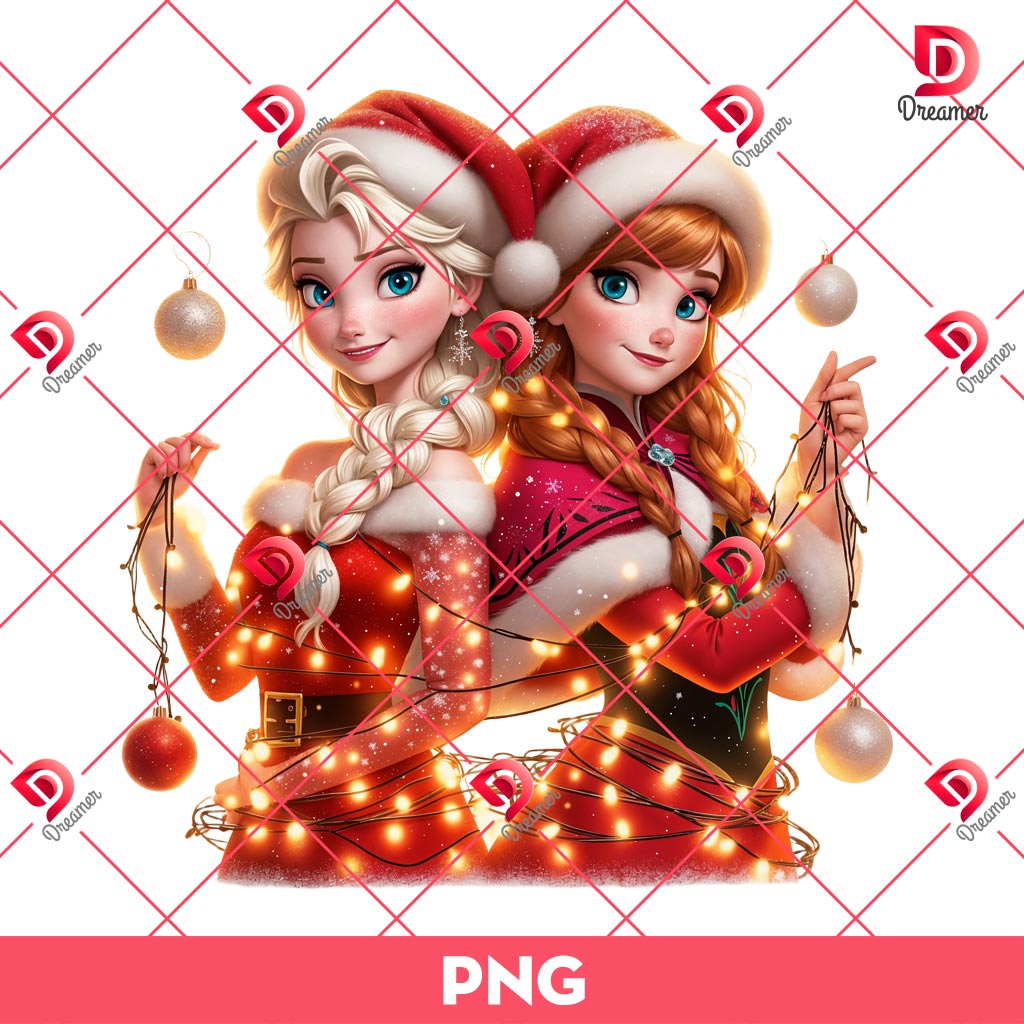Merry Xmas Disney Anna Elsa Princess PNG, Frozen Princess Christmas PNG
