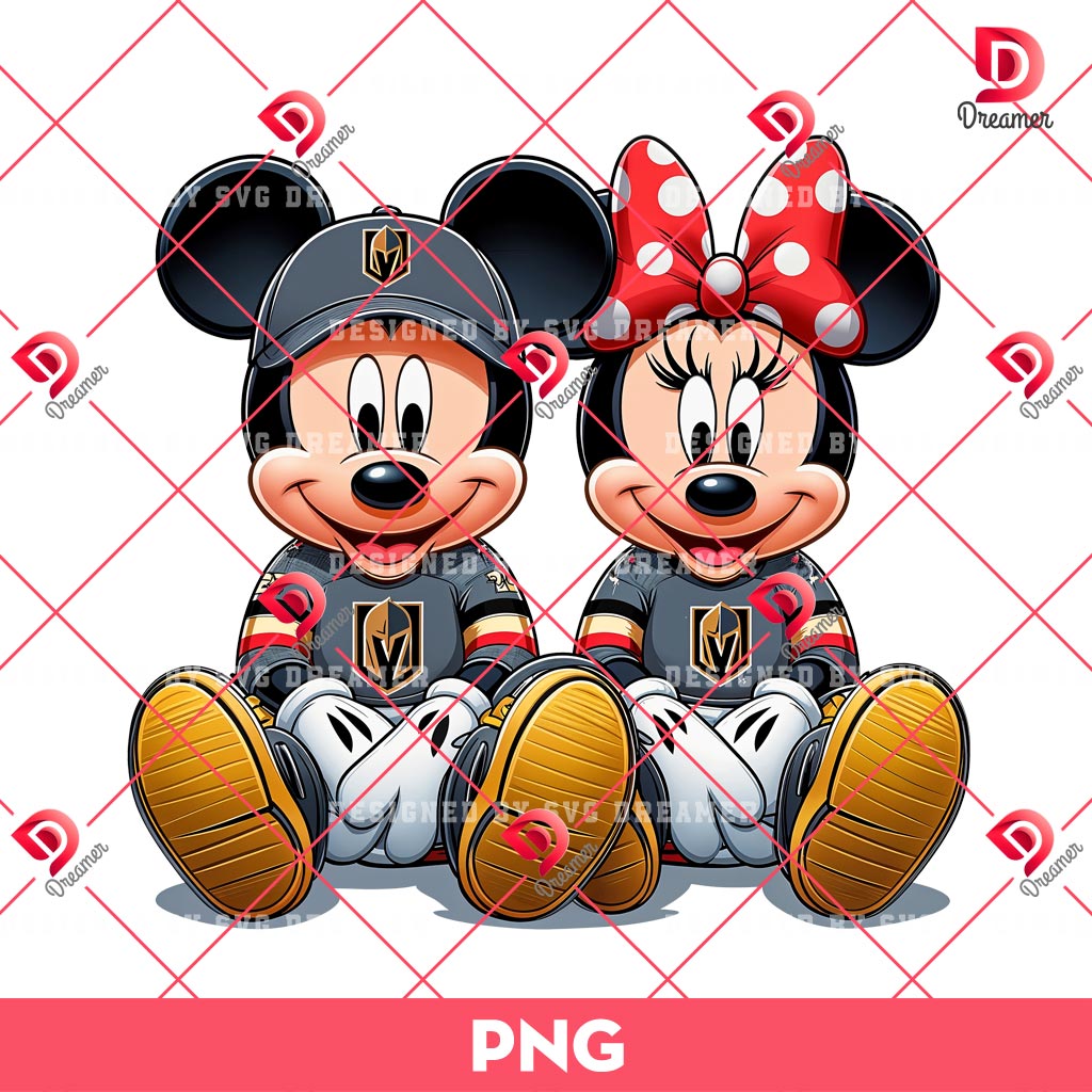 Mickey Minnie Mouse Vegas Golden Knights PNG, Disney Mouse NHL Sport PNG