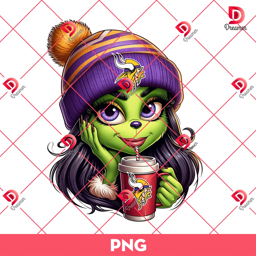 Miami Dolphins Boujee Grinch Girl PNG, Christmas Coffee Grinch NFL Football PNG