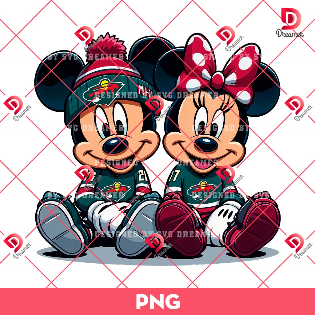 Minnesota Wild Mickey Minnie PNG, Disney Mickey Minnie Mouse NHL Hockey Sport PNG