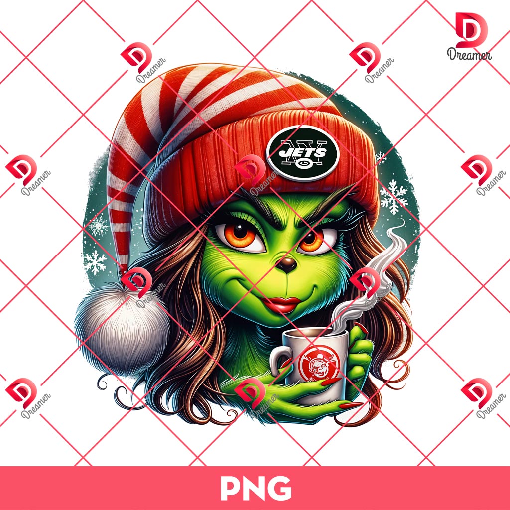 New York Jets Grinch Girl PNG, Cute Grinchmas NFL Football PNG