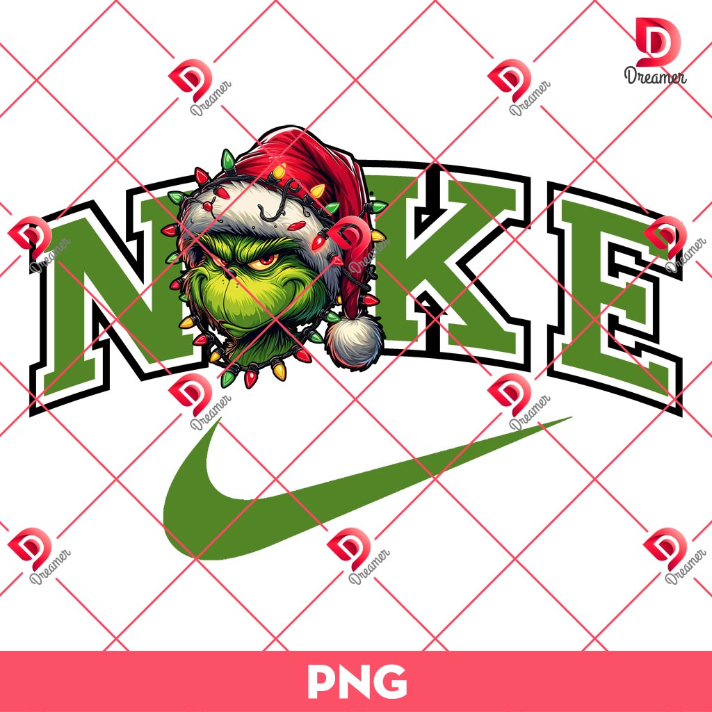 Nike Grinchmas PNG, Grinch Merry Christmas PNG, Christmas Lights Grinch Nike Brand PNG