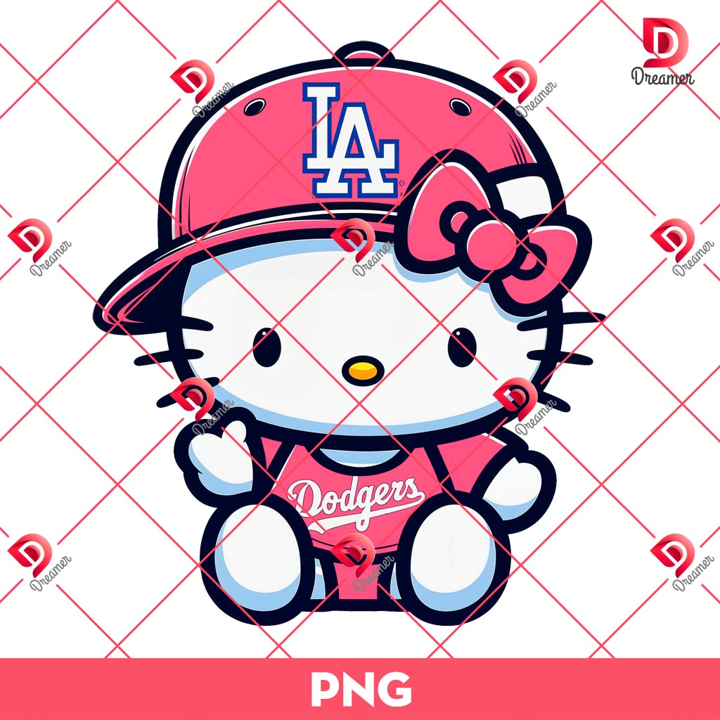 Pink Hello Kitty Dodgers PNG, Los Angeles Dodgers Baseball Cartoon Kitty PNG