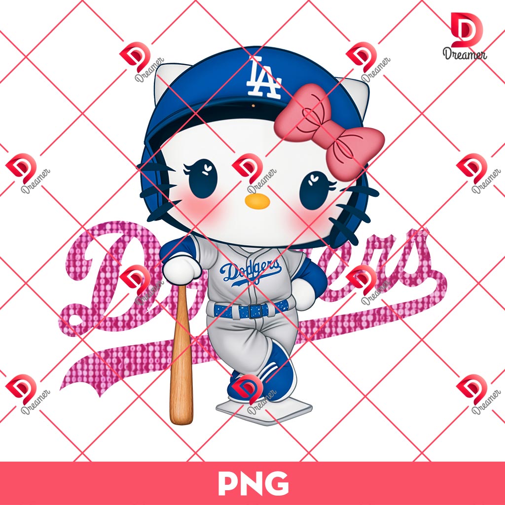 Pink Hello Kitty LA Dodgers PNG, Cute Kitty MLB Dodgers Baseball PNG