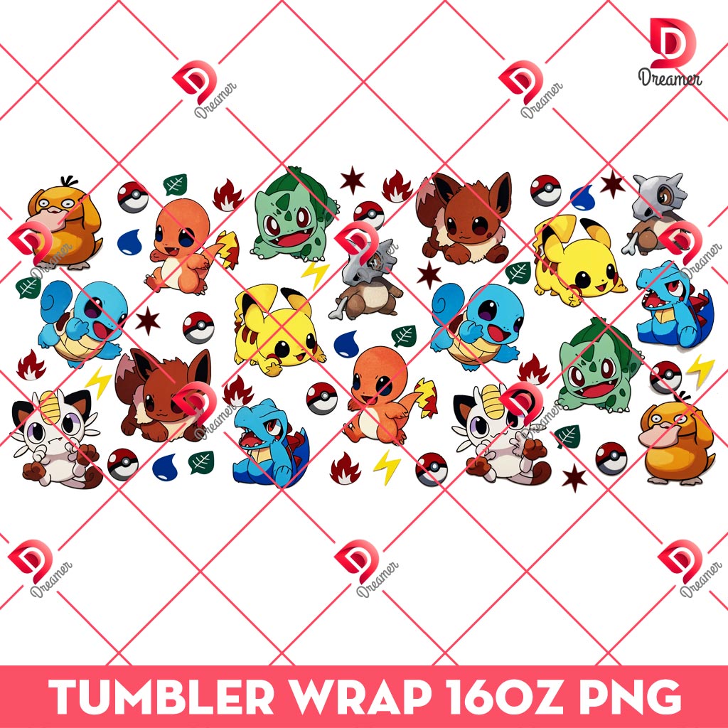 Pokemon Tumbler Wrap 16oz PNG
