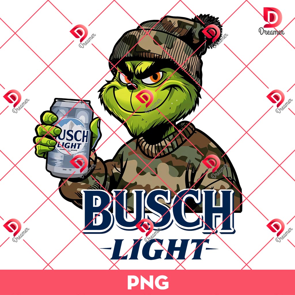 Retro Grinch Busch Light Hunting PNG, Grinch Drinks Busch Light PNG