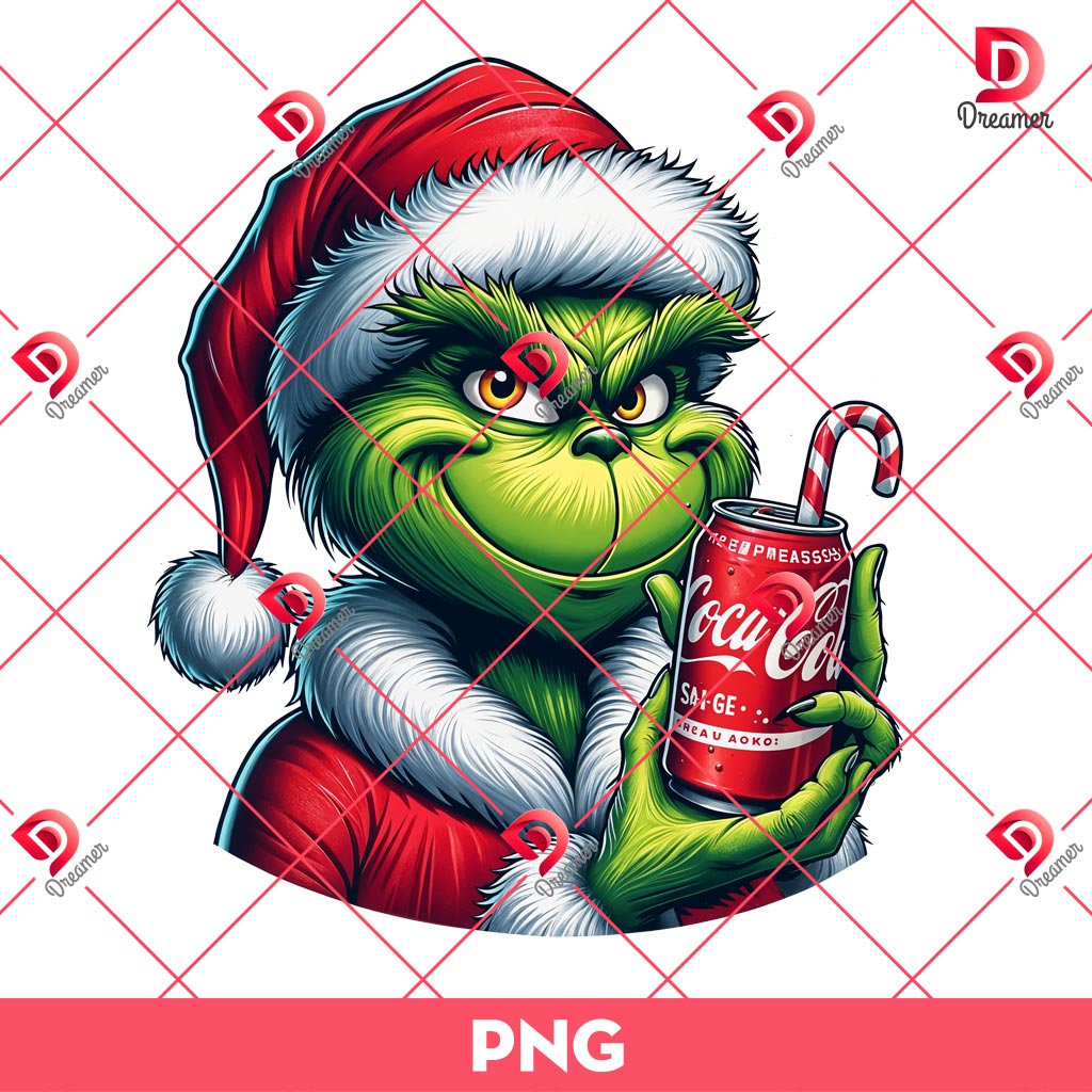 Retro Grinch Santa Drinks Cocacola PNG, Grinchmas Coca Cola PNG