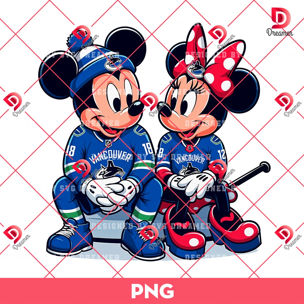 Retro Mickey Minnie Vancouver Canucks NHL PNG, Disney Mouse Friends Hockey Sport PNG