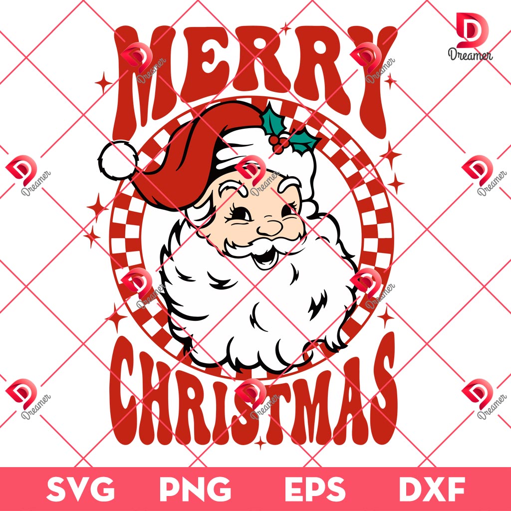 Retro Santa Claus Merry Christmas SVG PNG, Vintage Santa Claus Checkered SVG PNG