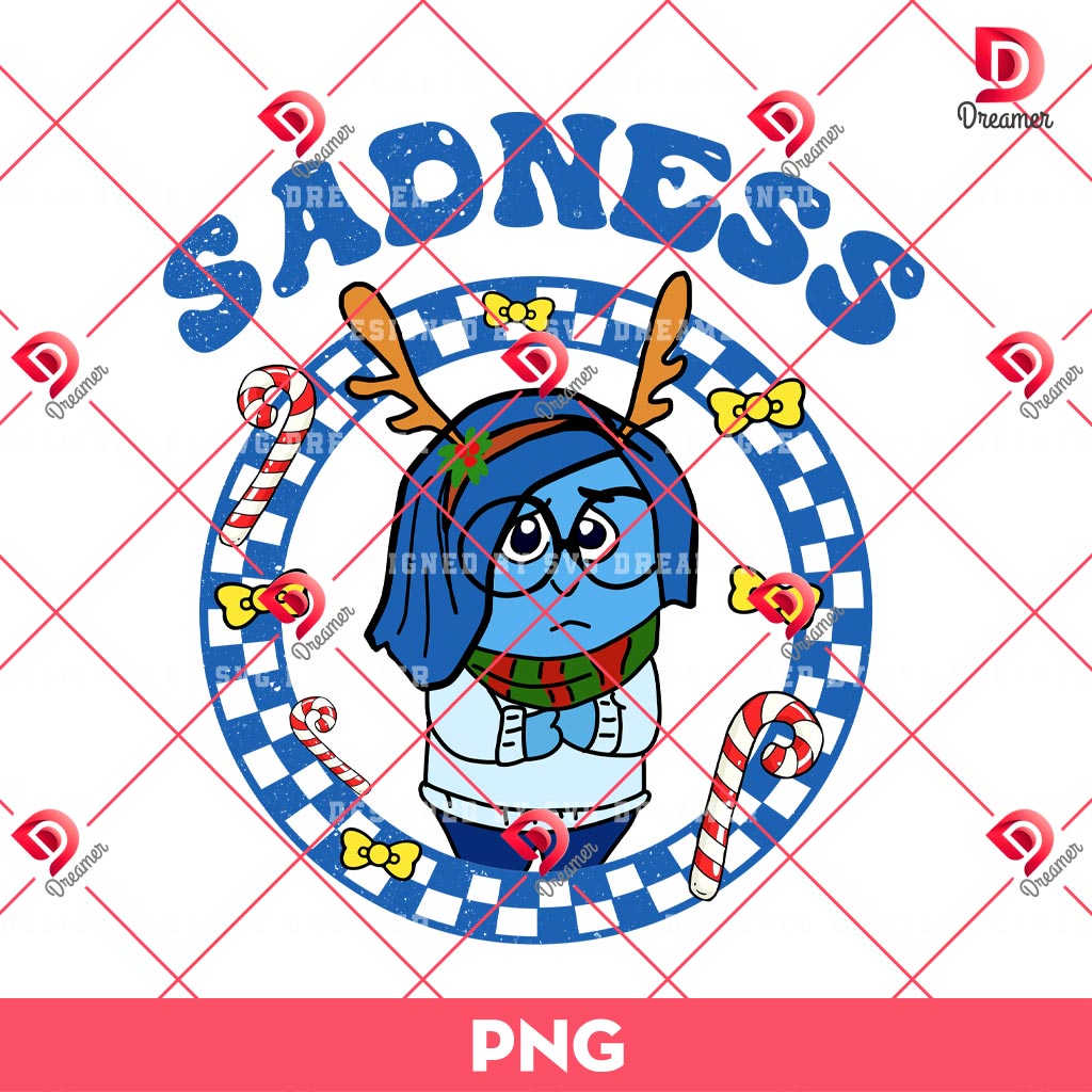 Sadness Inside Out Christmas PNG, Inside Out 2 Cartoon Merry Christmas PNG