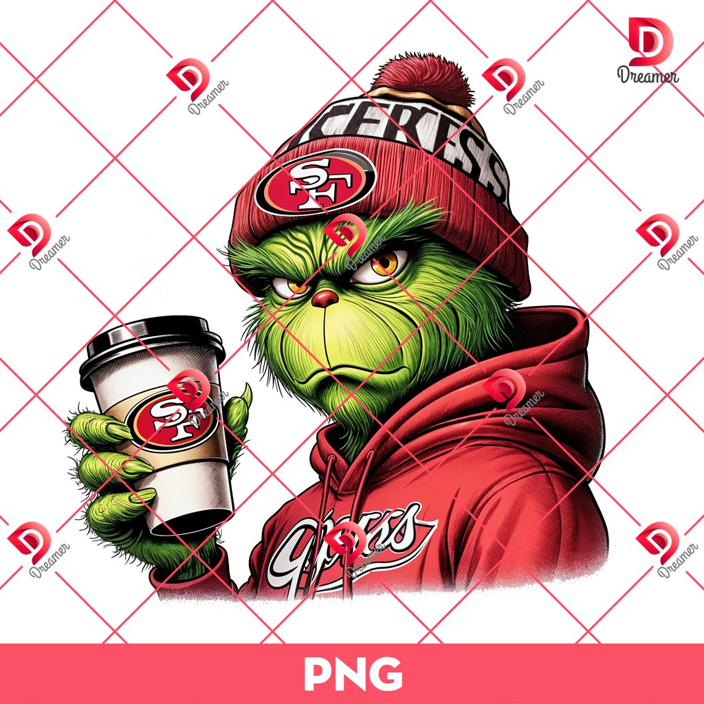 San Francisco 49ers Grinchmas PNG, Grinch Coffee NFL 49ers Football PNG