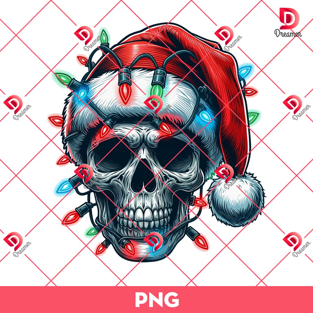 Skull Christmas Lights PNG, Skeleton Merry Xmas PNG