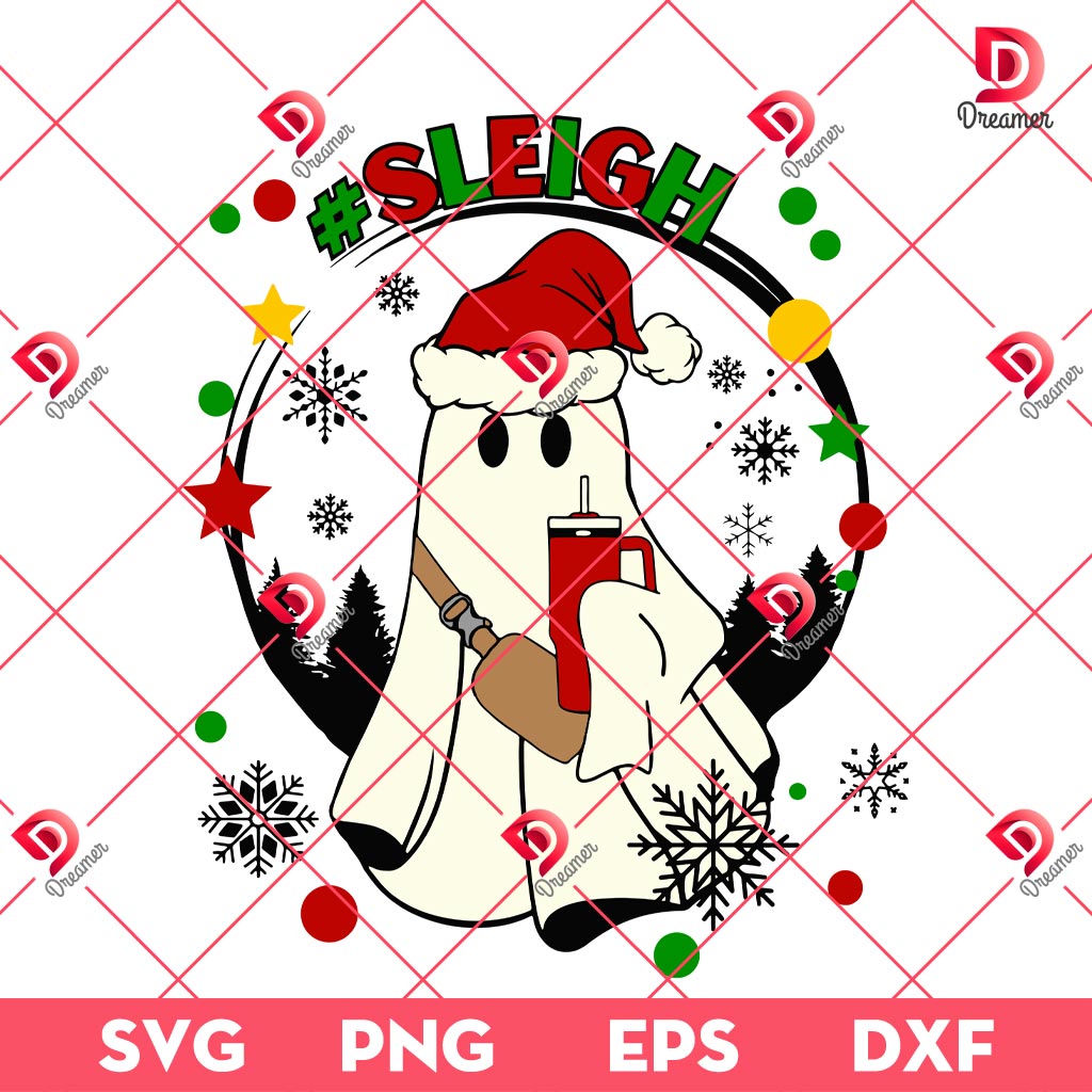 Sleigh Bougie Christmas Ghost SVG PNG, Cute Ghost Xmas And Stanley Tumbler SVG PNG