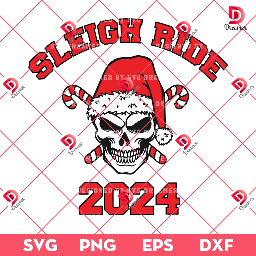 Sleigh Ride 2024 SVG PNG, Christmas Skull SVG PNG EPS DXF