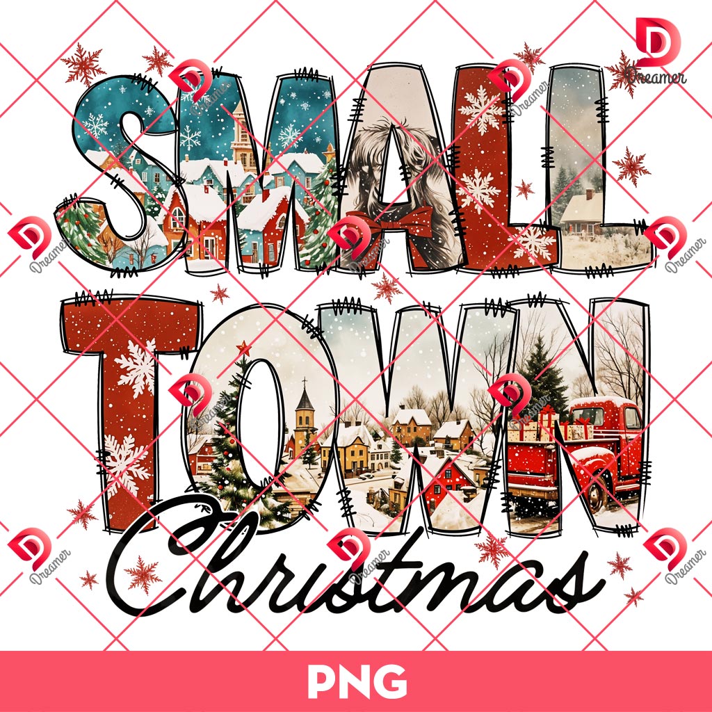 Small Town Christmas PNG, Vintage Christmas PNG, Highland Cow Christmas PNG
