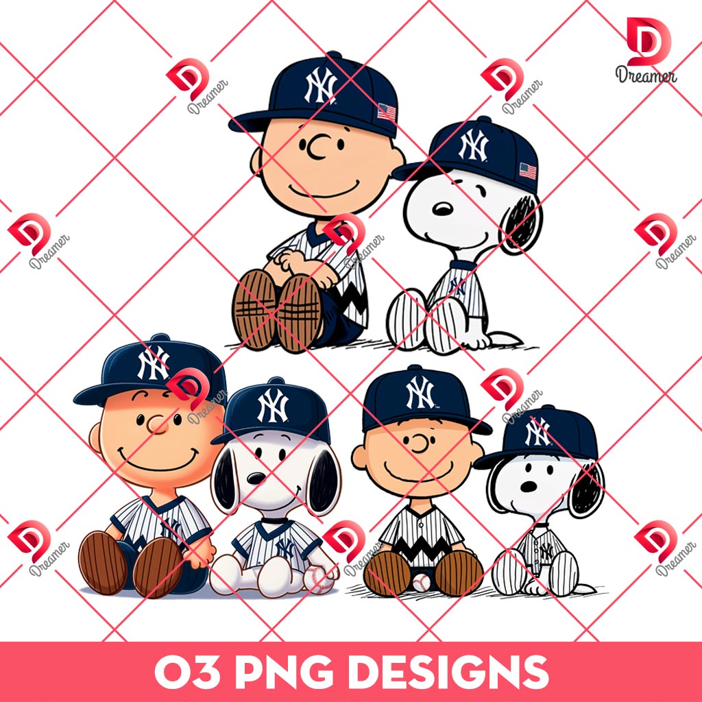 Snoopy And Charlie Brown NY Yankees PNG Bundle, Bundle Peanuts Yankees Baseball PNG