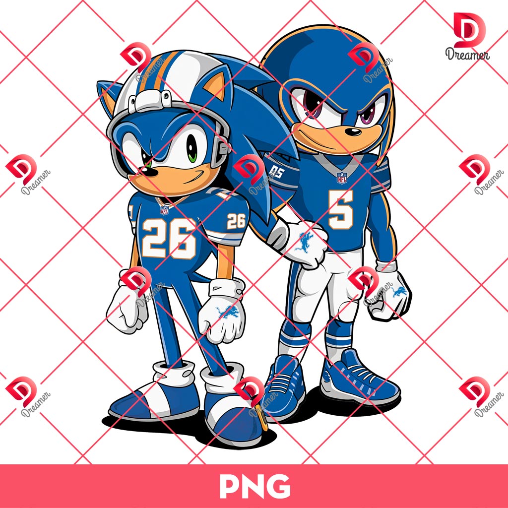 Sonic And Knuckles Detroit Lions PNG, Sonic NFL Football PNG