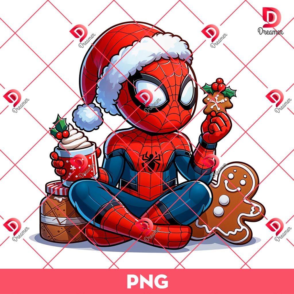 Spiderman Christmas PNG, Cute Spiderman Ice Cream And Gingerbread Christmas PNG
