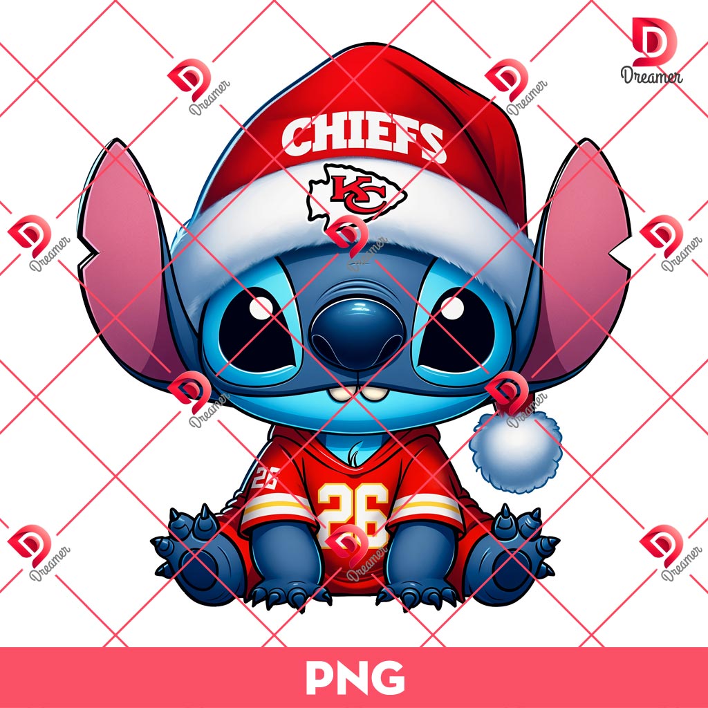 Stitch Kansas City Chiefs Christmas PNG, Merry Christmas Stitch NFL Football PNG