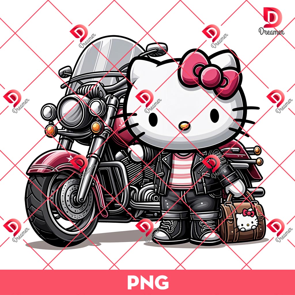The Hello Kitty Racer And The Classic Motorcycle PNG